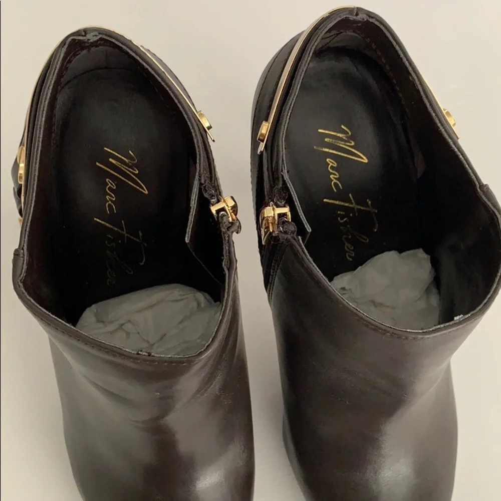 Marc Fisher Brown Leather Heeled Booties - Picture 6 of 7